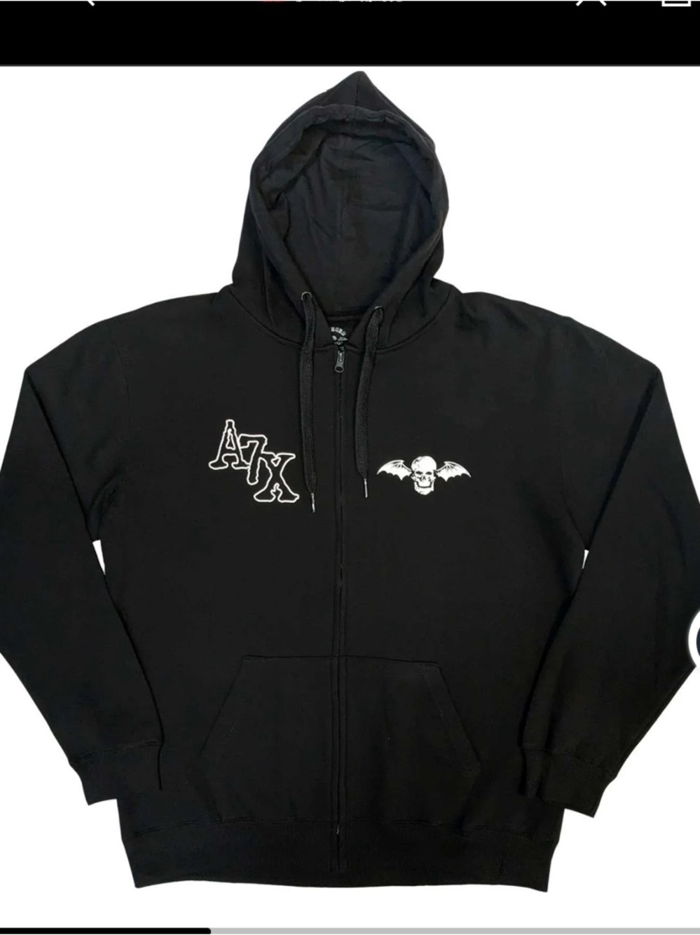 Black Zip-Up Hoodie with Skull Wing Graphic